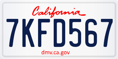 CA license plate 7KFD567