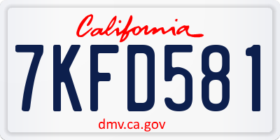 CA license plate 7KFD581