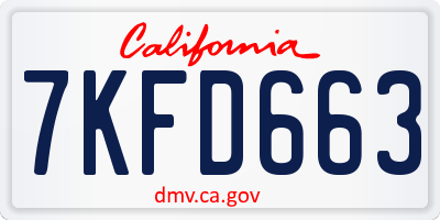 CA license plate 7KFD663