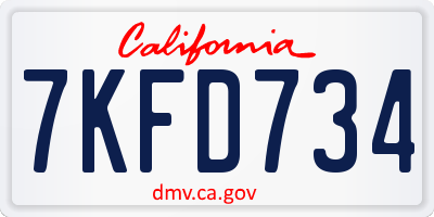 CA license plate 7KFD734