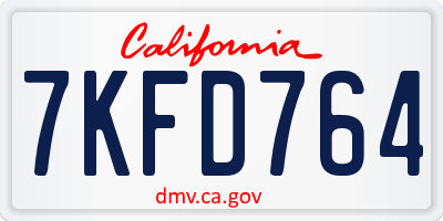 CA license plate 7KFD764