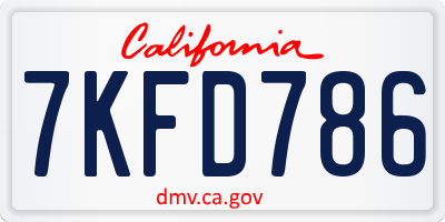 CA license plate 7KFD786