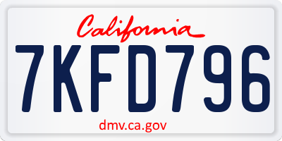 CA license plate 7KFD796