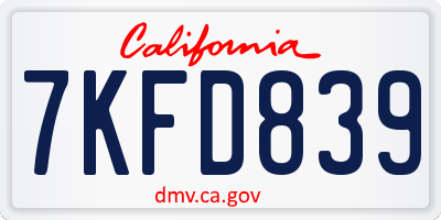 CA license plate 7KFD839
