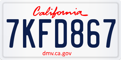 CA license plate 7KFD867