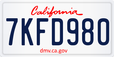 CA license plate 7KFD980