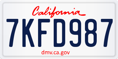 CA license plate 7KFD987