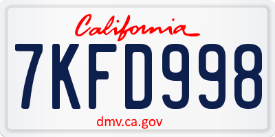 CA license plate 7KFD998