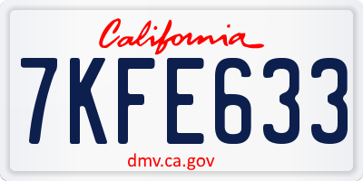 CA license plate 7KFE633