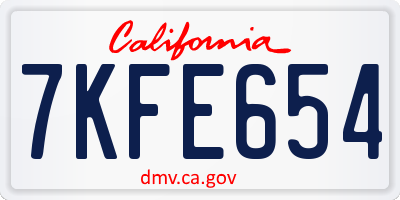 CA license plate 7KFE654