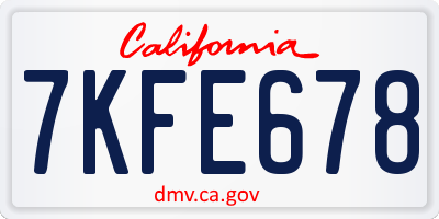 CA license plate 7KFE678