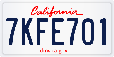 CA license plate 7KFE701
