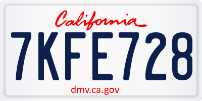 CA license plate 7KFE728