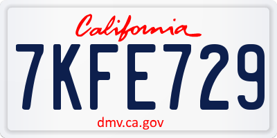 CA license plate 7KFE729
