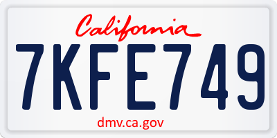 CA license plate 7KFE749