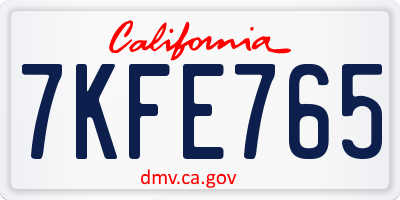 CA license plate 7KFE765