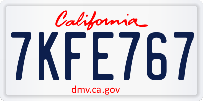 CA license plate 7KFE767