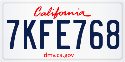 CA license plate 7KFE768