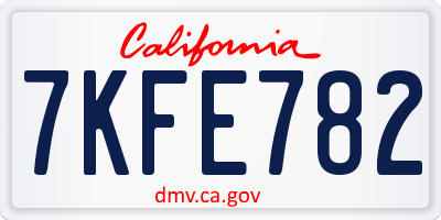 CA license plate 7KFE782