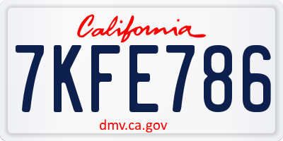 CA license plate 7KFE786
