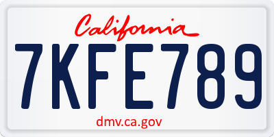 CA license plate 7KFE789