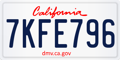 CA license plate 7KFE796