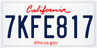CA license plate 7KFE817