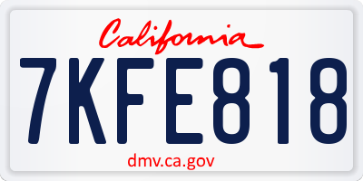 CA license plate 7KFE818