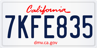 CA license plate 7KFE835