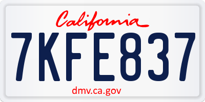CA license plate 7KFE837