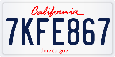 CA license plate 7KFE867