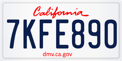 CA license plate 7KFE890
