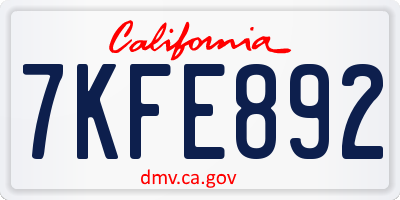 CA license plate 7KFE892