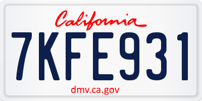 CA license plate 7KFE931