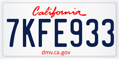 CA license plate 7KFE933