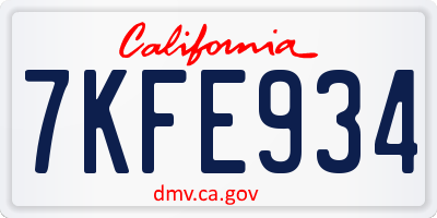 CA license plate 7KFE934