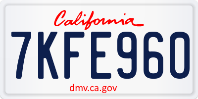 CA license plate 7KFE960
