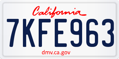 CA license plate 7KFE963