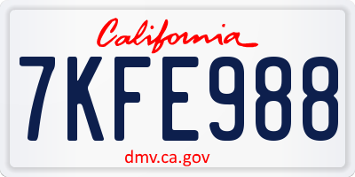 CA license plate 7KFE988