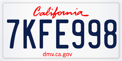 CA license plate 7KFE998