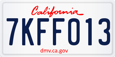 CA license plate 7KFF013