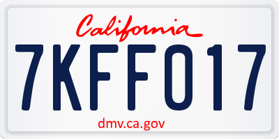 CA license plate 7KFF017
