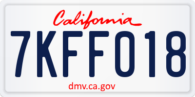 CA license plate 7KFF018