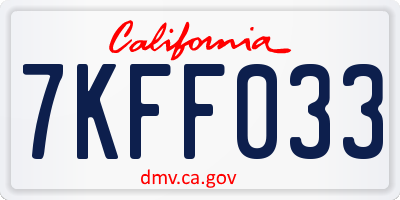CA license plate 7KFF033