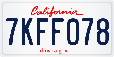 CA license plate 7KFF078