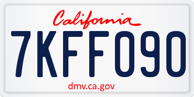 CA license plate 7KFF090