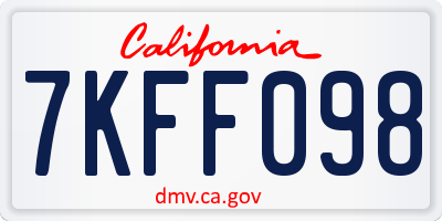 CA license plate 7KFF098