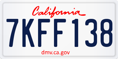 CA license plate 7KFF138