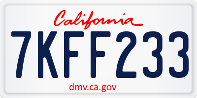 CA license plate 7KFF233