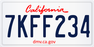 CA license plate 7KFF234